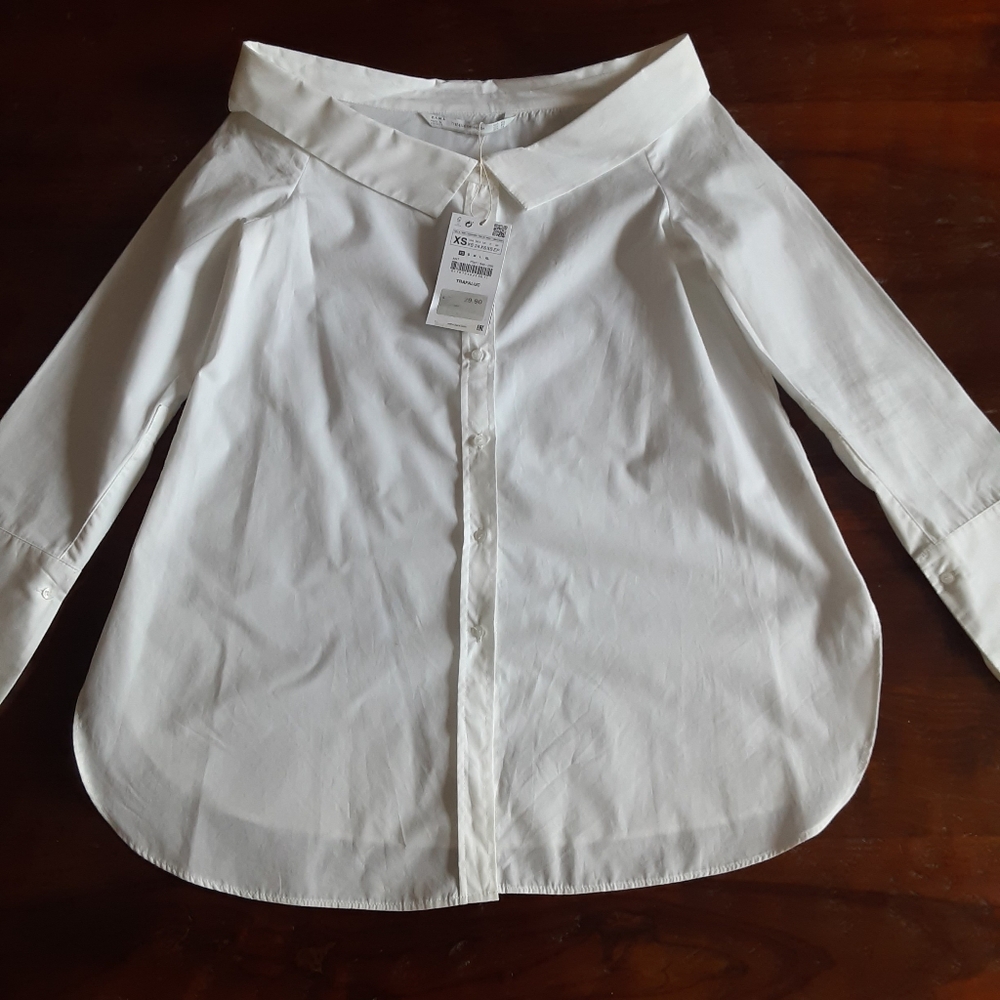 ZARA WHITE WIDE COLLAR OVERSIZED SHIRT